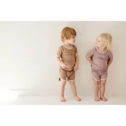 Joss + J Taupe + Cream Ribbed Bamboo Striped Tee Tops