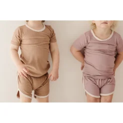 Joss + J Bottoms Taupe + Cream Ribbed Bamboo Track Shorts