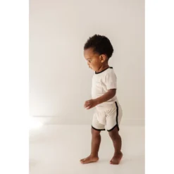 Joss + J Bottoms Cream + Black Ribbed Bamboo Striped Track Shorts