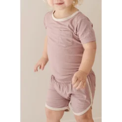 Joss + J Bottoms Cora + Cream Ribbed Bamboo Striped Track Shorts