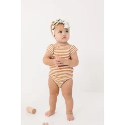Joss + J Leotards Gold Stripes Bamboo Flutter Sleeve Leotard
