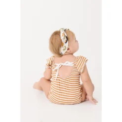 Joss + J Leotards Gold Stripes Bamboo Flutter Sleeve Leotard