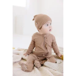 Joss + J Tan Ribbed Bamboo Knotted Infant Beanie Headwear