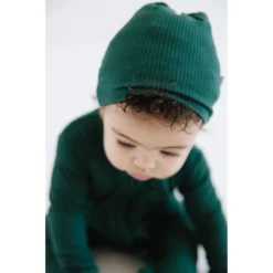 Joss + J Emerald Green Ribbed Bamboo Knotted Infant Beanie Headwear