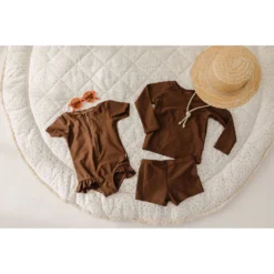 Joss + J Coco Brown Short Sleeve Zip Ruffle Swim Suit