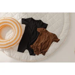 Joss + J Coco Brown Short Sleeve Zip Ruffle Swim Suit