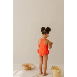 Joss + J Salty Orange Ruffle Swim Suit