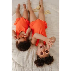 Joss + J Salty Orange Ruffle Swim Suit