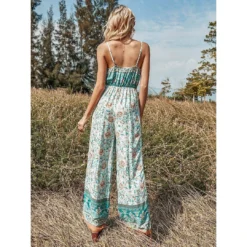 J+j Green Floral Boho Jumpsuit