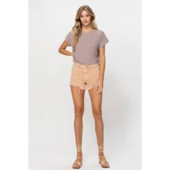 J+j Khaki Distressed High Rise Denim Shorts