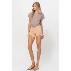 J+j Khaki Distressed High Rise Denim Shorts