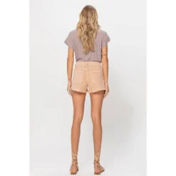 J+j Khaki Distressed High Rise Denim Shorts