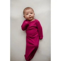 Three Little Tots Preemie + Newborn Magenta Ribbed Knotted Gown