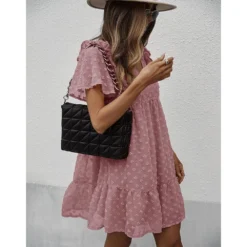 J+j Mauve Ruffle Shoulder Textured Dress