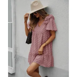 J+j Mauve Ruffle Shoulder Textured Dress