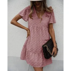 J+j Mauve Ruffle Shoulder Textured Dress