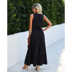 J+j Dresses Black Tie Neck Solid Maxi Dress