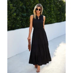 J+j Dresses Black Tie Neck Solid Maxi Dress