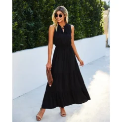 J+j Dresses Black Tie Neck Solid Maxi Dress