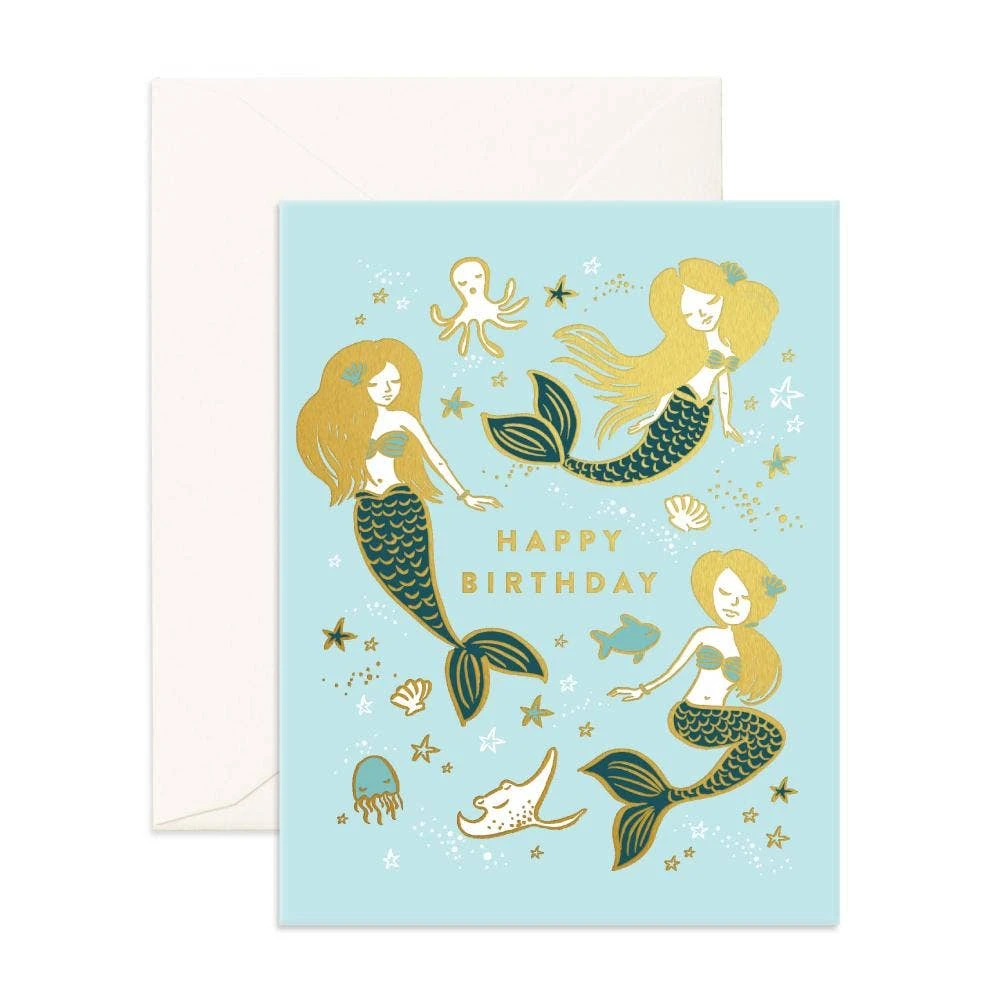 Fox + Fallow Happy Birthday Mermaids Greeting Card Party Time 3 Fox + Fallow Happy Birthday Mermaids Greeting Card Party Time