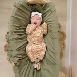 Mebie Baby Preemie + Newborn Mustard Floral Organic Cotton Knotted Gown