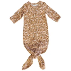 Mebie Baby Preemie + Newborn Mustard Floral Organic Cotton Knotted Gown