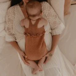 Kute Cuddles Mocha Scalloped Knit Romper