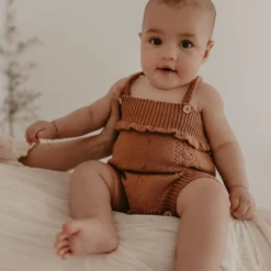 Kute Cuddles Mocha Scalloped Knit Romper