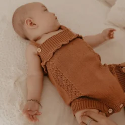 Kute Cuddles Mocha Scalloped Knit Romper