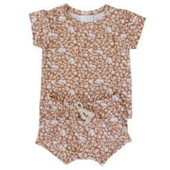 Mebie Baby Mustard Floral Shorts Organic Cotton Set Two-Piece Sets