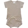 Mebie Baby Two-Piece Sets Oatmeal Organic Cotton Ribbed Short Set
