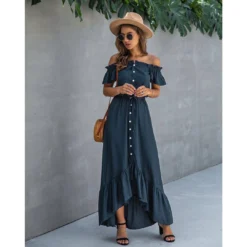 J+j Dresses Navy Off Shoulder Button Down Dress 11 J+j Dresses Navy Off Shoulder Button Down Dress