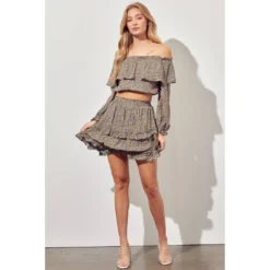 J+j Tops Olive Off Shoulder Ruffle Sleeve Top