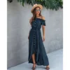 J+j Dresses Navy Off Shoulder Button Down Dress