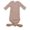 Mebie Baby Preemie + Newborn Pale Pink Organic Cotton Ribbed Knotted Gown