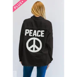 J+j Outerwear Black Solid Peace Long Sleeve Jacket