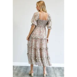 J+j Pink Floral Smocked Maxi Dress Dresses