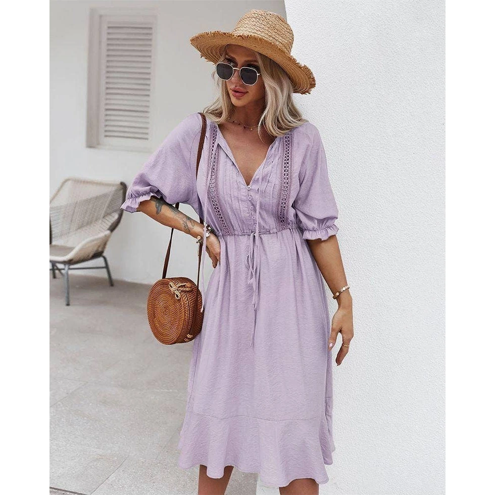 J+j Dresses Purple Crochet Detail Puff Sleeve Dress 4 J+j Dresses Purple Crochet Detail Puff Sleeve Dress