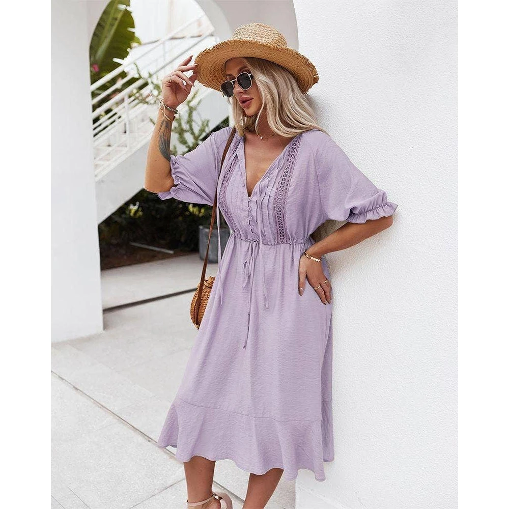 J+j Dresses Purple Crochet Detail Puff Sleeve Dress 5 J+j Dresses Purple Crochet Detail Puff Sleeve Dress