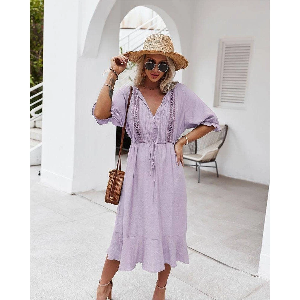 J+j Dresses Purple Crochet Detail Puff Sleeve Dress 6 J+j Dresses Purple Crochet Detail Puff Sleeve Dress