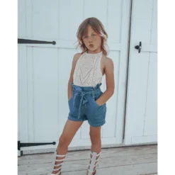 Bailey's Blossoms Bottoms Blue Jean Tie-waist Denim Shorts