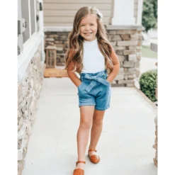 Bailey's Blossoms Bottoms Blue Jean Tie-waist Denim Shorts