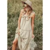 J+j Beige Ribbon Detail Tiered Maxi Dress