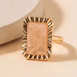 J+j Rose Quartz Rectangular Metal Ring Rings
