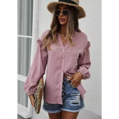 J+j Pink Ruffle Detail Button Down Blouse