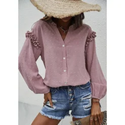 J+j Pink Ruffle Detail Button Down Blouse