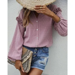 J+j Pink Ruffle Detail Button Down Blouse