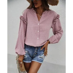J+j Pink Ruffle Detail Button Down Blouse