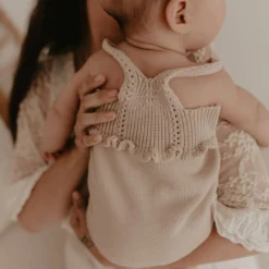 Kute Cuddles Knits Taupe Scalloped Knit Romper