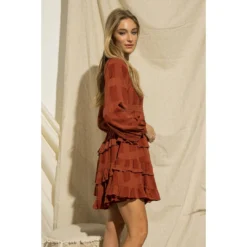 J+j Rust Ruffle Tiered Dress